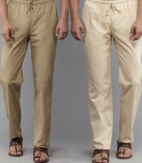 Men Brown & Beige Pajama Pack Of 2 Solid Cotton Combo Pajama