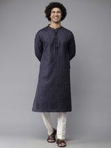 Men Blue & Grey-Toned Woven Design Kurta