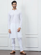 Men White Cotton Kurta with Sequence Thread Work