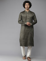 Men Green & Gold-Toned Woven Design Kurta