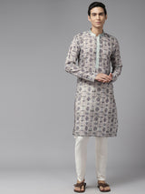 Men Multi Pure Cotton Embroidered Straight Kurta
