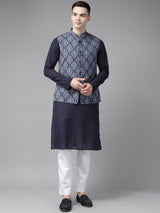 Men Indigo Orbit Printed Pure Cotton Nehru Jacket