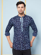 Men Blue Indigo Printed Cotton Short Kurta