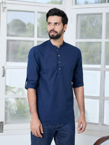 Men Pack Of 2 Turquoise Blue & Navy Blue Cotton Solid Short Kurta