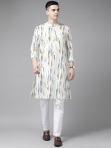 Men White Multi Tie and dye Print Design Straight Kurta With Pyjama