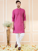 Pink Ethnic Motifs Silk Jacquard Woven Design Straight Kurta with Pyjama