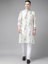 Men White Multi Tie and dye Print Design Straight Kurta With Pyjama