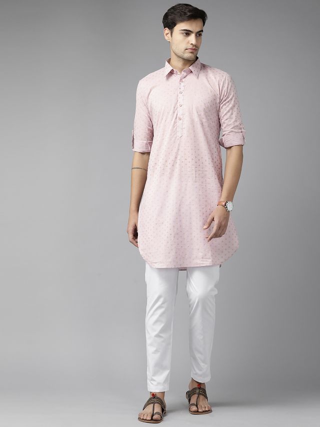 Men White Regular Pure Cotton Pathani Printed Men's Kurta With White Salwar