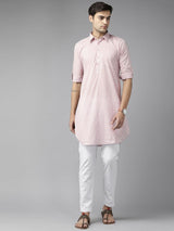 Men White Regular Pure Cotton Pathani Printed Men's Kurta With White Salwar