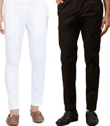 Men White & Black Pajama Pack Of 2 Solid Cotton Combo Pajama