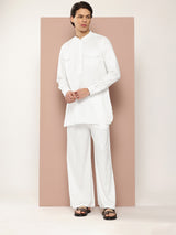Men White Rayon Solid Pathani Sets