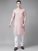 Riwaat.com Men Pink & Gold Printed Straight Kurta Riwaat Printed