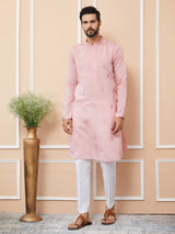 Pale Rose Embroidered Chanderi Silk Straight Kurta with Pyjama
