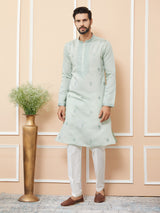 Pastel Green Embroidered Chanderi Silk Straight Kurta with Pyjama