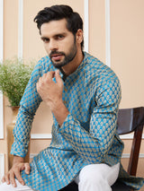 Blue Chalk Ethnic Motifs Silk Jacquard Woven Design Straight Kurta with Pyjama