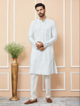Light Blue Embroidered Zara Silk Straight Kurta with Pyjama