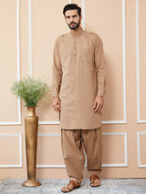 Light Brown Cotton Slub Pathani kurta with Salwar