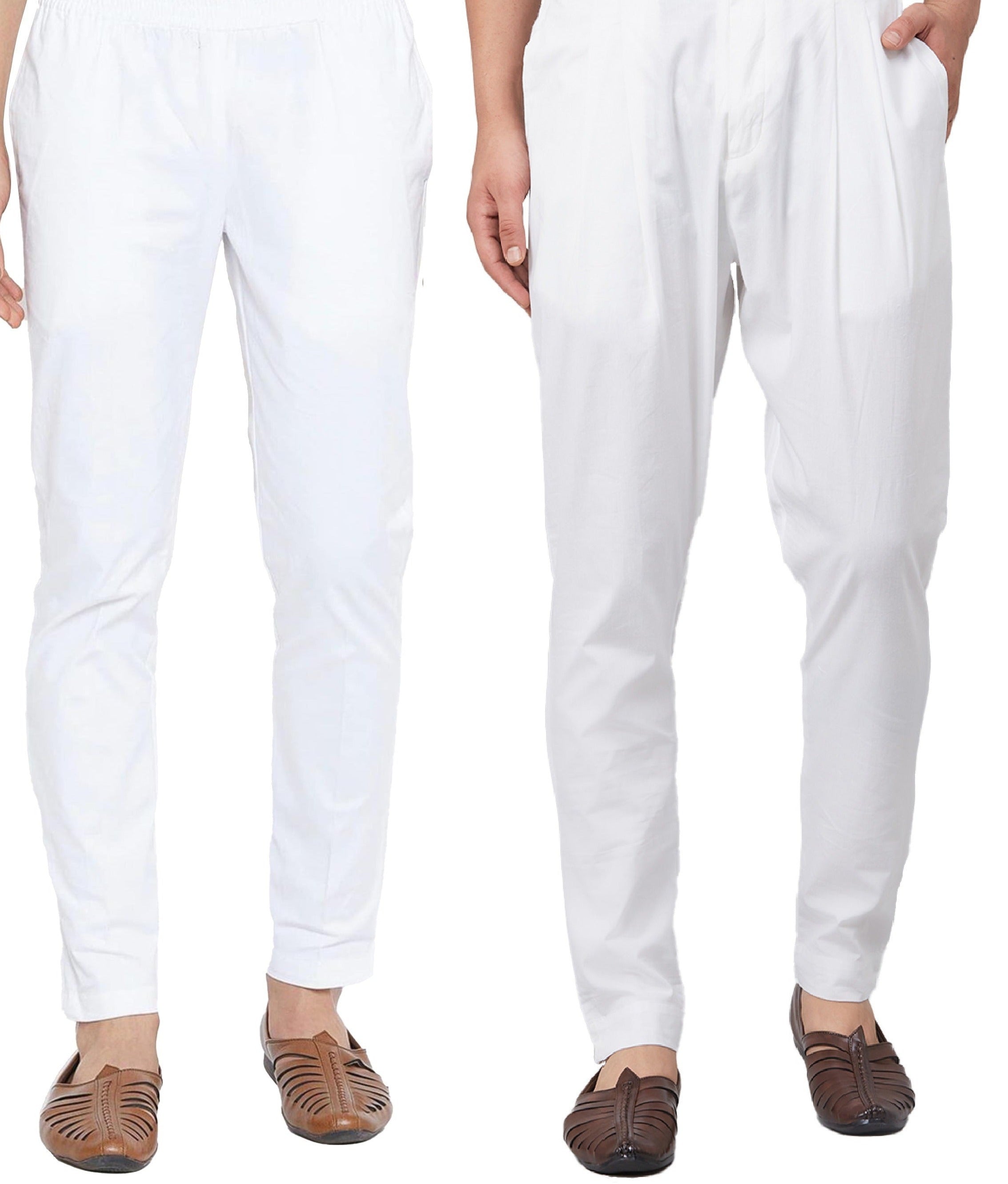 Men White Pajama & Trouser Pack Of 2 Solid Cotton Combo Pajama