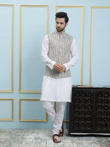 Men Grey Color Khadi Nehru Jacket