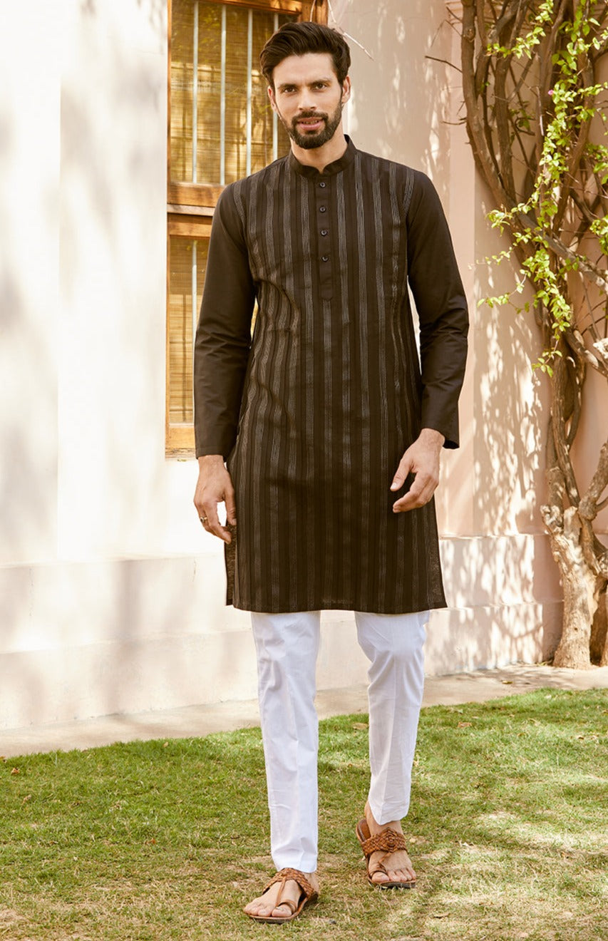 Men Onyx Classic Cotton Pintex Design Thread Work Kurta