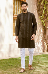 Men Onyx Classic Cotton Pintex Design Thread Work Kurta