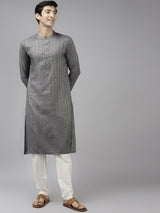 Men Grey & Beige Woven Design Thread Work Kurta