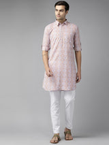 Men Beige Regular Pure Cotton Pathani Printed Men's Kurta