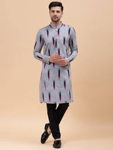 Men Grey & Black Pure Cotton Printed Straight Kurta With Pajama