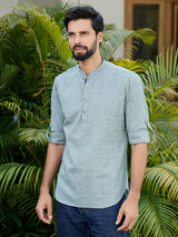 Men Pack Of 2 Turquoise Blue & Green Cotton Solid Short Kurta