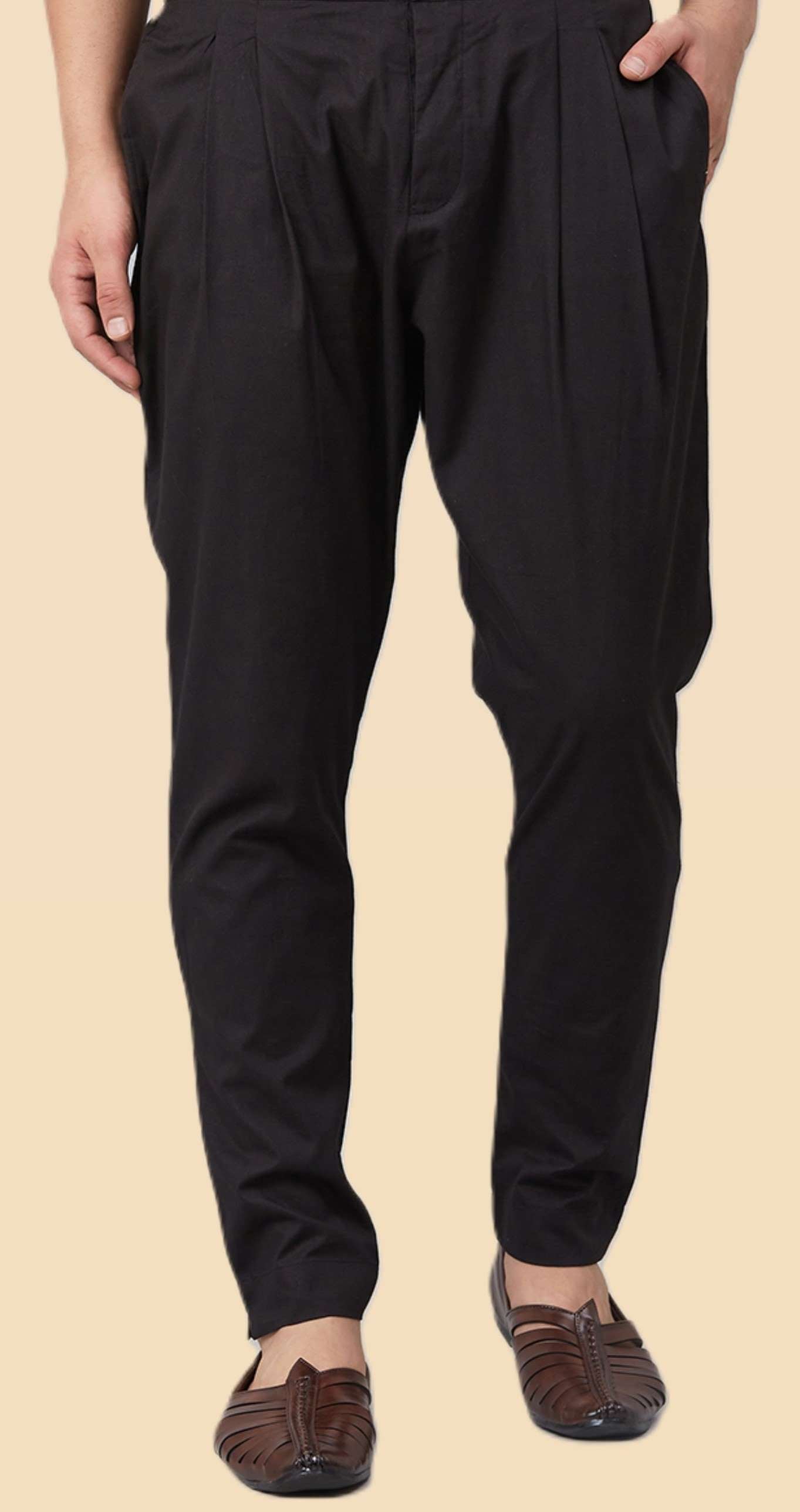 Men Black Solid Trouser Style Pant