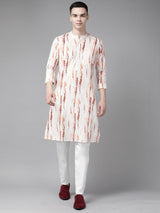 Men White Multi Tie and dye Print Design Straight Kurta With Pyjama