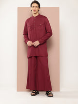 Men Maroon Rayon Solid Pathani Sets