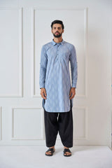 Men Light Grey Regular Pure Cotton Pathani Kurta With Black Salwar