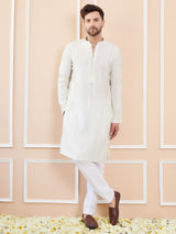 Men Ivory with Subtle Golden Chanderi Silk Sequins Kurta With Pajama