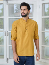 Men Pack Of 2 Turquoise Blue & Mustard Cotton Solid Short Kurta