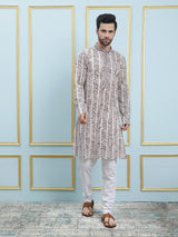 Riwaat.com Men White & Maroon Flacket Embroidery Cotton Kurta Riwaat Embroidered