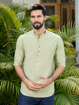 Men Pack Of 2 Turquoise Blue & Olive Cotton Solid Short Kurta