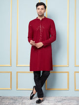 Men Crimson Majesty Embroidered Sequined Rayon Kurta