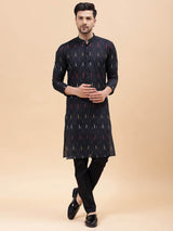 Men Black & Red Pure Cotton Printed Straight Kurta