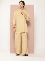 Men Beige Rayon Solid Pathani Sets