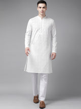 Riwaat.com Men White Pure Cotton Chikankari Embroidered Straight Kurta Riwaat Chikankari Embroidered