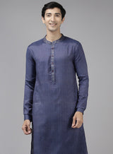 Men Purple & Beige Toned Woven Design Thread Work Kurta