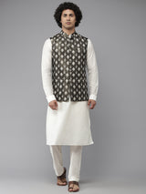 Riwaat.com Men White Solid Kurta Pajama With Midnight Bloom Nehru jacket Riwaat Indo Western