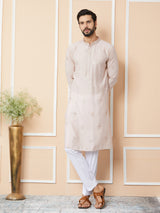 Light Classic Rose Embroidered Pure Chanderi Silk Straight Kurta with Pyjama