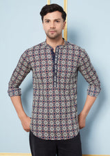 Men Multi Printed Circle Harmony Cotton Short Kurta