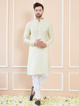 Men Ivory Glimmer Chanderi Silk Sequins Kurta