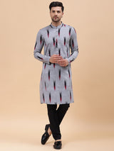Men Grey & Black Pure Cotton Printed Straight Kurta With pyjama