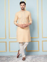 Riwaat.com Men Cream Embroidery Cotton Kurta Riwaat Cotton Embroidered