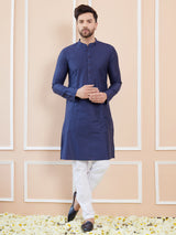 Blue Cotton Solid Straight Kurta with Pyjama