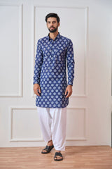 Men Indigo Regular Pure Cotton Pathani Kurta